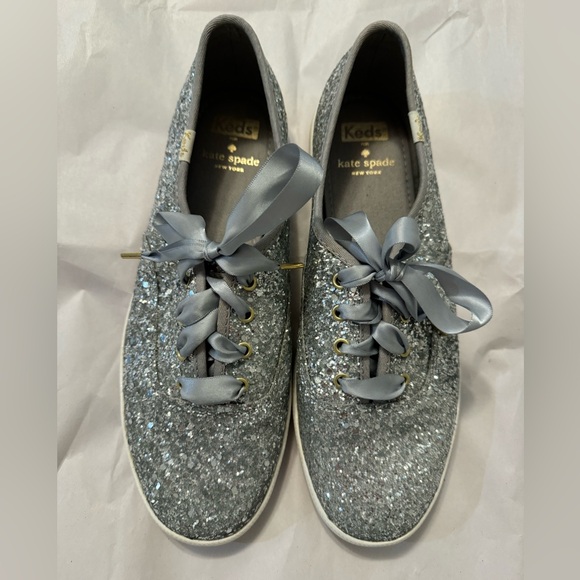 Keds X Kate New York Silver Glitter Champion Sneakers, Size 8.5 - Picture 3 of 10